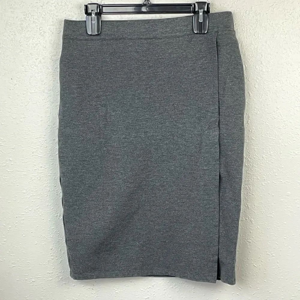 EUC Liz Claiborne Womens Gray Midi Skirt with Built in Wrap Size L